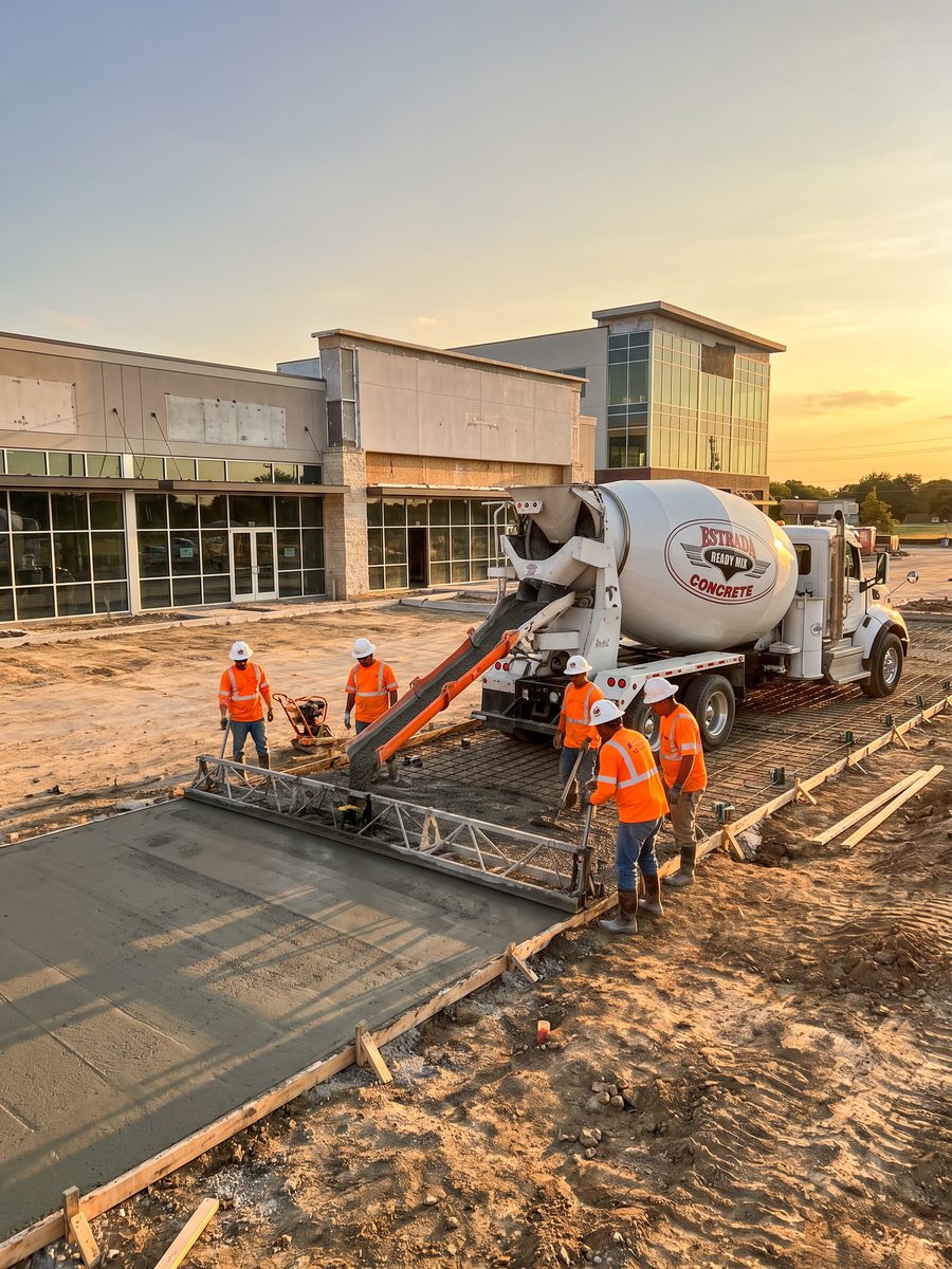 Concrete parking lot pour at a new retail and office building